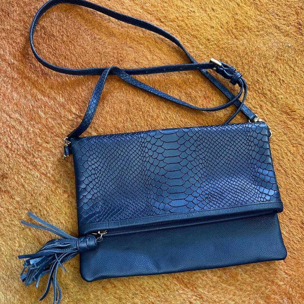 Gigi New York Foldover Leather Clutch/Detachable Strap Crossbody Bag - New